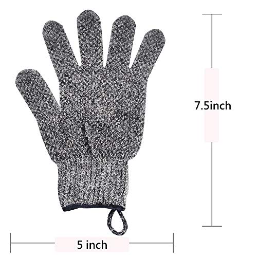 Exfoliating Gloves with Hanging Loop - 1 Pair Bamboo Charcoal Bath/Shower Gloves, Bath Gloves for Shower Exfoliating and Ingrown Hair/Dead Skin Remover - Bamboo Charcoal - Exfoliator Mitt Scrub Gloves - style: 1 Pair Bamboo Charcoal Exfoliating Gloves