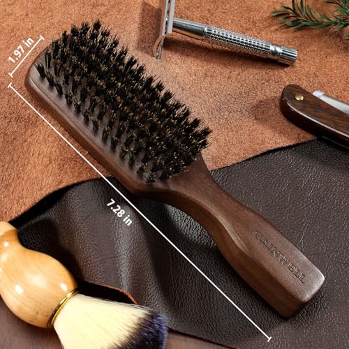 GAINWELL Wild Boar Bristle Hair Brush for Men, Slick Back Hair Brush with Stiff Boar Bristles for Thick Hair, Natural Black Walnut Wooden Handle Hairbrush, Beard Mustache Brush - Large - size: Large