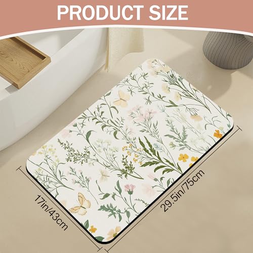 Bath Mat,Wildflowers Plants Bathroom Rugs,Quick-Drying Non-Slip Rubber Bath Mats Absorbent Diatomaceous Earth Mat for Bathroom Home Decor 17"x29.5" - color: Wildflowers Plants