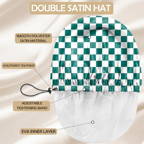 2 PCS Shower Cap Adjustable Reusable Double Waterproof Layer Elastic Hair Bath Cap Cute Aesthetic for Women Girls-Checkered - color: I2-Checkered
