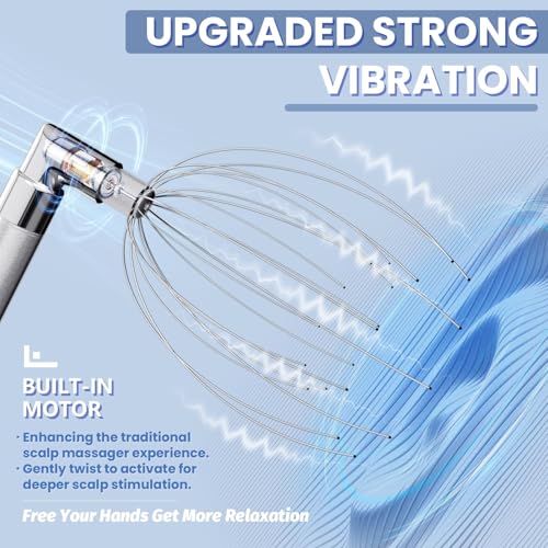 Head Massager Scalp, Vibrating Electric Scalp Massagers for Stress Relief | Battery Powered Head Scratchers Massager Whisk Hair Massage Relax Tool with 20 Metal Fingers, ldeal Gift for Women & Men - color: Silver Gray