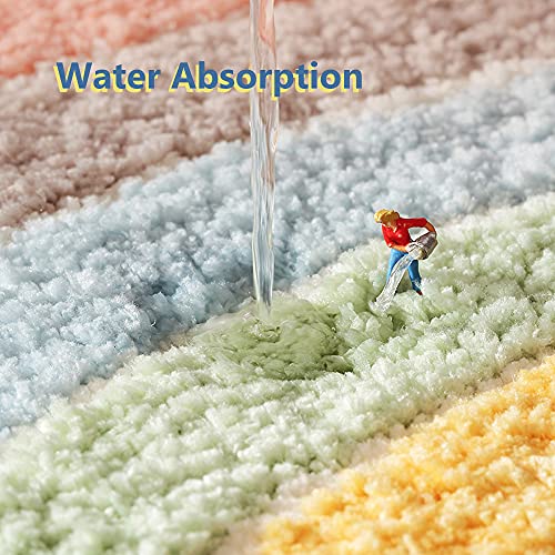 Rainbow Flocking Bath Mat, 32"x 20" | Water Absorbent, Non-Slip, Soft Microfiber, Cute Cartoon Doormat, For Tub Sink Shower Bath Room - size: 2'8" x 1'8" (Rectangular)