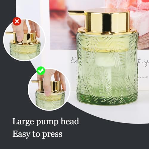 2pcs Glass Bathroom Accessories, Green Bathroom Set, Toothbrush Holder and Soap Dispenser, Gold Soap and Toothbrush Holder Set for Vanity Countertop Decor
