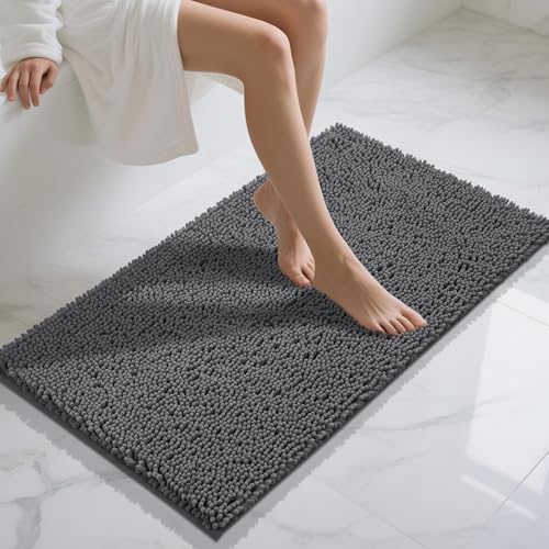 Yimobra Long Bathroom Rugs 44"x24", Extra Soft Non Slip Bath Mat for Tub, Super Absorbent Quick Dry Shaggy Rug Floor Carpet, Machine Washable,Dark Gray - color: Dark Gray, size: 44" X 24"