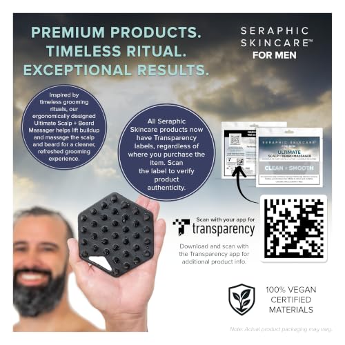 SERAPHIC SKINCARE Ultimate Beard + Scalp Massager - BPA-Free Silicone Face Scrubber Brush for Dandruff, Hair Growth & Ingrown Hair Treatment - Skin Prep for Shaving & Beard Maintenance - style: Men Ultimate Massager
