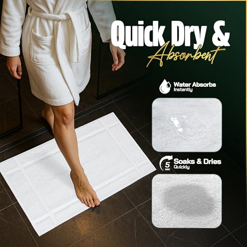 Pearl Linens Pack of 2 100% Cotton Bath Mat 18x25 inches, Soft & Absorbent Quick Dry Bathroom Mat Set, Not Bathroom Rugs, After Shower Mat, Bath Tub Mat, 781 GSM, Machine Washable, White - color: White, size: 18x25 - Set of 2