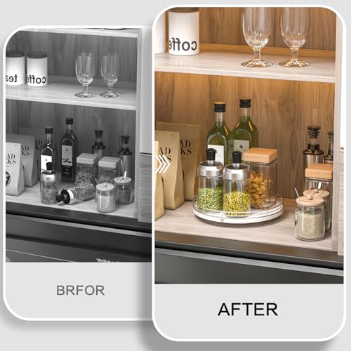 9" Oak Wood Lazy Susan Organizer, Lazy Susan for Cabinet Dining Table Pantry Wood Turntable Organizer Tray for Coffee Table Kitchen Countertop Salt Pepper Spice Organization and Storage Round Silver - color: Sliver White, size: 9