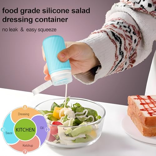 5Pcs Condiment Squeeze Bottles, 2 OZ Salad Dressing Container To Go, BPA-Free Dressing Bottle (with Cleaning Brush & Spice Labels), Leakproof Sauce Containers for Lunch Box, Travel Size Squeeze Bottle - style: Spiral thread
