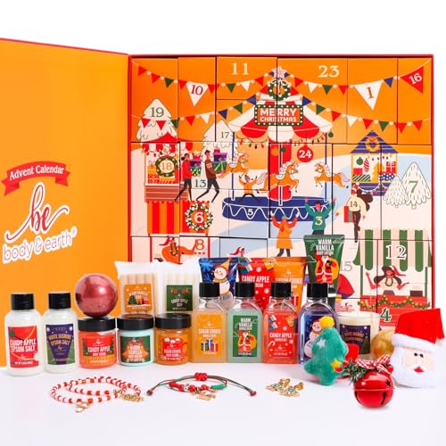 2025 Advent Calendar, New Year Gifts for Women with Hand Cream, Bubble Bath, Body Butter, Necklace, Bracelet, Brooch, Beauty Skincare Bath and Body Gift Set, 24 Days of Holiday Gift - color: Orange