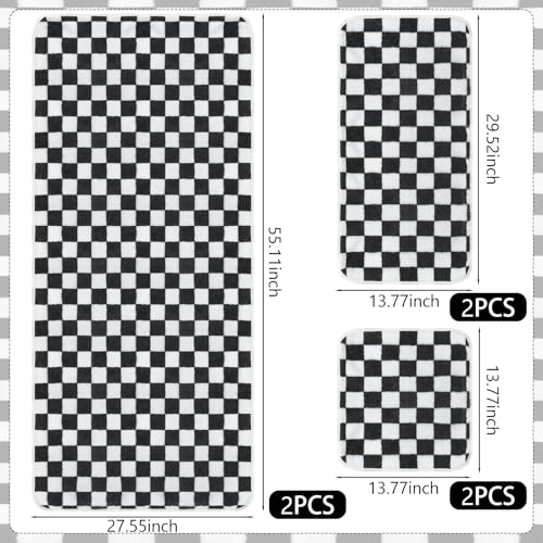 Kinlop 6 Pcs Checkered Bath Towels Set Back to School Lightweight Coral Washcloth Quick Dry Patterned Thin Coral Fleece Hand Towel for Bathroom Gym Spa Beach Accessory(Dark Grey,Checkered) - color: Dark Grey, style: Checkered