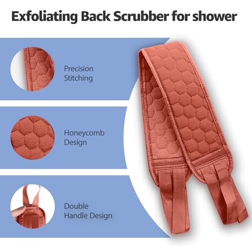Back Scrubber for Shower with Handles, 40 Inch Extra Long Double-Sided Exfoliating Bath Strap, Textured Body Washer with Extended Reach for Deep Cleaning (Red) - color: Red