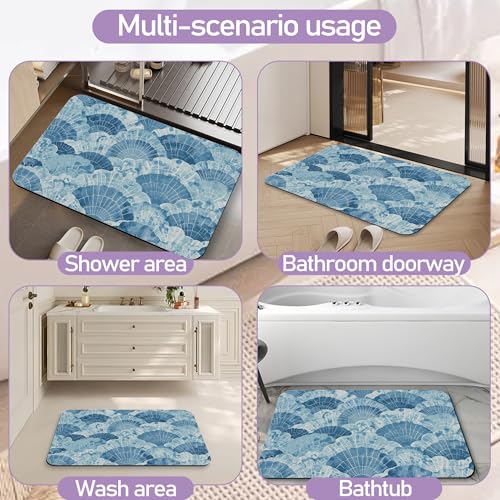 Blue Pattern Bathroom Mat, Non Slip Rubber Backed Fast Dry Bath Rug, Thin Bath Mat for Bathroom Kitchen 17"x30" - color: Blue Pattern