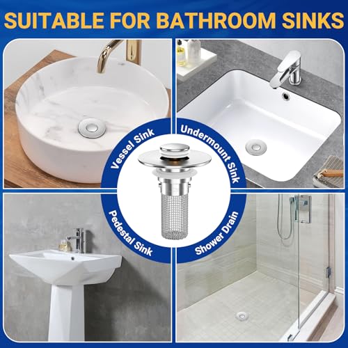 Bathroom Sink Drain Strainer, Pop-Up Bathroom Sink Stopper with Removable Stainless Steel Hair Catcher Basket, Universal Fit for US Bathroom Sinks, Showers & Floor Drains (1pcs) - color: 1pcs