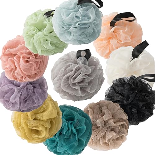 Loofah Sponges for Shower,Jewel Tone 4 - Dark Green, Peacock Green, Sky Blue & Purple - color: Jewel Tone, size: 1 Count (Pack of 4)
