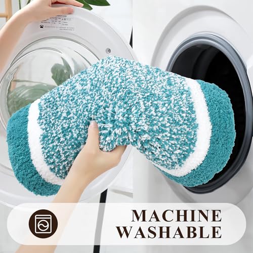 Pauwer Bathroom Sets 3 Pc Shower Rugs w/ U-Shaped Mat, Absorbent Microfiber Plush Mats, Non Slip, Machine Wash, Shaggy Aqua Blue - color: Aqua Blue, size: 18"x26"+20"x32"+U Shape 20"x24"