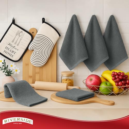 RIVERSIDE Bar Mop Towels Pack of 12, 16x19 Inches, 100% Ring Spun Cotton Terry Cloth Kitchen Towel, Highly Absorbent & Reusable Multipurpose Cleaning Rags for Bathroom, Hotel, Restaurant, Gray - color: Gray, size: Bar Mop (PK 12)