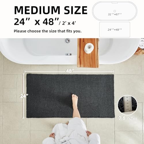 TYUU Black Bathroom Rug, Waffle Bath Mat Non Slip Washable Super Absorbent Quick Dry Boho Farmhouse Bathroom Decor, 48"x24" Black - color: Black, size: 2' X 4' (Rectangular)