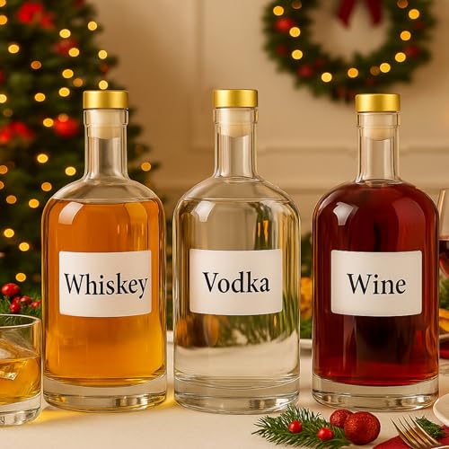 TBWIND 4 Pack 32oz/1000ml Clear Glass Bottles with T-Top Cork Stoppers | Thick heavy base airtight wine & liquor bottles. Ideal for beverages, whiskey, oil, vinegar, wedding favors & crafts - color: 32oz/ 1000ml, size: Clear