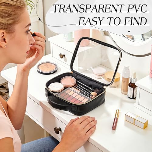 Abbylike 6 Pcs Clear Makeup Bags Bulk 7.9 x 5.9 x 2.4 Inches Quart Size Approved PU Leather Toiletry Bag with Handles Small PVC Clear Travel Cosmetic Case for Women Wedding Bridal Gifts(Black) - color: Black