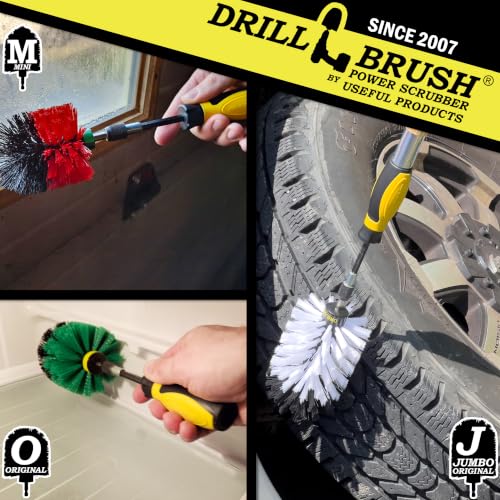 Drillbrush Handle Variety Kit - Car Cleaning Supplies Interior - Car Detailing Kit - Scrub Brushes for Cleaning - Wheel Cleaning Brush for Drill - Brush Heads for Cleaning Cars, Kitchens & Outdoors - color: White / Green / Red