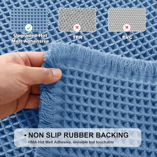 JIUZHEN Set of 2 Waffle Bathroom Rugs Non Slip Boho Bath Rugs Machine Washable Waffle Bath Mats with Rubber Backed Super Absorbent Shower Mats for Bathroom Floor, 16" x 24" +20" x 32", Blue - color: Blue, size: 16"x24" + 20"x32"