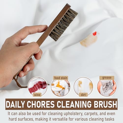 TAKAVU Horsehair Laundry Stain Brush Set, 2 Pack, Soft Bristle | Spot & Pre-Wash Cleaner for Delicate Fabrics, Clothes & Garments, Gentle Fabric Care, Removes Set-In Stains, Travel Use