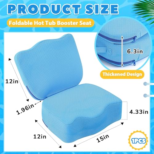 Yerliker 1 Pcs Foldable Hot Tub Booster Seat for Adults, Adjustable 2 Heights up to 6.3", Weighted Booster Seat 3D Air Mesh Hot Tub Accessories Quick Dry Micro Dot Non Slip for Spa Bathtub Pool - color: Blue