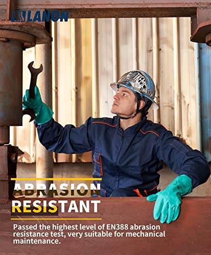 LANON 3 Pairs Nitrile Chemical Resistant Gloves, Reusable Heavy-Duty Rubber Gloves, Acid, Alkali & Oil Protection, Non-Slip, Large - size: Large (Pack of 3)