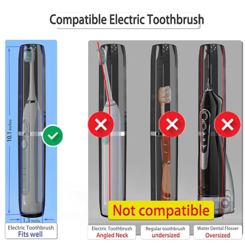 Long Ventilated Electric Toothbrush Travel Case, Portable Holder, Fits Most Standard Straight Electric Toothbrushes (Black) - color: Black