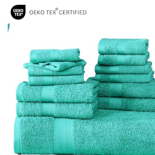 LANE LINEN 100% Cotton Bath Towels - 18 Pieces - Softer, Durable & Highly Absorbent - 4 Bath, 8 Wash Cloth, 6 Hand Towels - Perfect Family Set, Premium Quality, Oeko-TEX Certified - Teal - color: 11: Teal, size: 18 Piece Towel Set