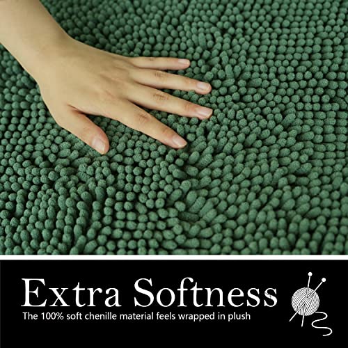 Bathroom Rugs Chenille Bath mat 2 Piece Set, Super Absorbent, PVC Non Slip Backing, Bath mats for Bathroom, Plush Shaggy, Thick, Machine Washable, Bathtub, Shower, Toilet.(Deep Green) - color: Deep Green, size: 16''×24''+20''×32''