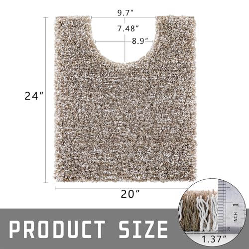 Yimobra Toilet Rugs U Shaped Washable 24X20, Ultra Soft and Water Absorbent Bath Mats, Non Slip Fluffy Shaggy Luxury Microfiber Contour Bath Rugs for Toilet, Dry Quick, Light Brown and White - color: Light Brown and White, size: 20" X 24" Contour Rug