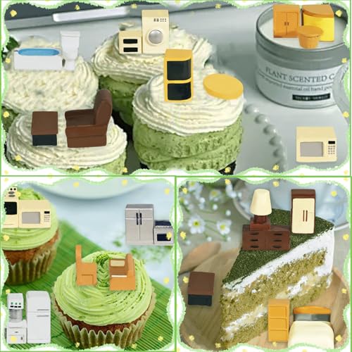 Hiawbon 31PCS Miniature Furniture Set, 1：48 Scale Resin Miniature Accessories and Furniture, Kitchen Bathroom and Living Room Set, Miniature Furniture Kit for Fairy Garden Home Decor