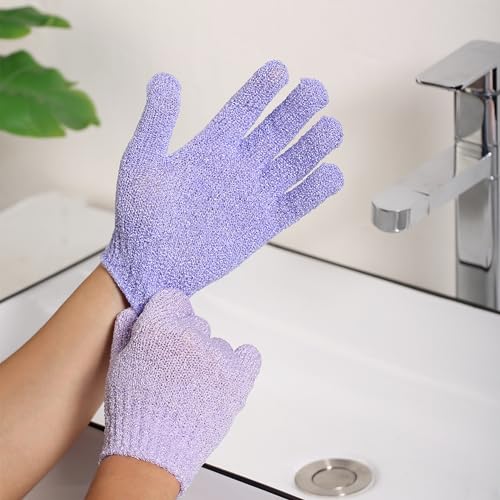 Slick- Exfoliating Gloves, 4 Pcs, Skin Exfoliator for Body, Shower Gloves, Scrub Glove Exfoliating, Exfoliating Body Scrub Glove - color: Shades of Purple