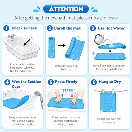 XIYUNTE Baby Bath Mat for Tub Non Slip, BPA Free Extra Long Bathtub Mat Non Slip 40x16 with Drain Holes and 200 Suction Cups, Non Toxic Machine Washable Bath tub mat, EU Certified, Sea Turtle - color: A-sea Turtle