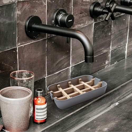 Aoheuo Modern Bamboo Fiber soap Holder and soap Dish Combination (Removable), Gray, 5.12 Long by 3 Wide, 0.98 inches high, Used in Kitchens, bathrooms, and bar Sinks - color: Gray, size: 1Pack (Bamboo)