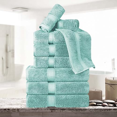 BLUENILEMILLS BNM Madeline Egyptian Cotton Heavyweight Towels, Ideal for Shower, Spa, Hotel, 800 GSM, Face/Washcloths, Hand Towels, Bath Towels, Highly-Absorbent, Luxury, 9 Piece Towel Set, Sea Foam - color: Sea Foam, size: 9-Piece Towel Set