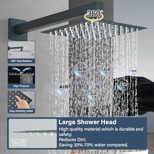 Shower Faucet Matte Black Shower System with 8 Inches Rain Shower Head and Handheld Spray Bathroom Luxury Rain Shower Faucet Set Complete Wall Mounted - color: Matte Black, size: Matte Black-8"