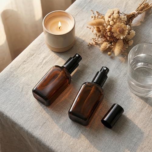 Erioctry 3PCS 100ml Amber Glass Pump Bottles - Refillable Square Containers - size: 100ML