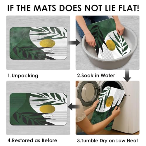 Boho Olive Green and Gold Shower Curtain Set with Toilet Lid Cover and Non-Slip Rugs, Mid Century Modern Abstract Minimalist Leaves Neutral 4 Pcs Shower Curtain for Bathroom Set with 12 Hooks - color: Rustic Green