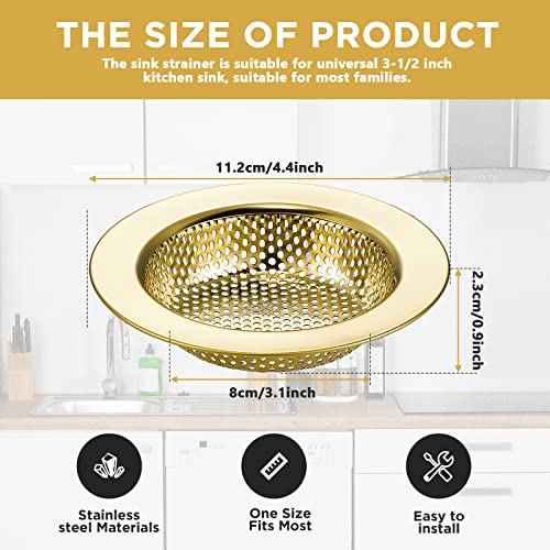Retisee 2 Pcs Sink Strainer Stainless Steel Kitchen Sink Drain Strainer Basket Cover Mesh Hair Food Catcher, Large Wide Rim of 4.4 Diameter(Gold) - color: Gold