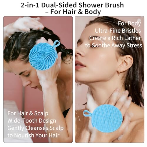 Larger Silicone Body Scrubber&Scalp Massager Hair Growth,Dual Sided Dual-Use,Exfoliating Body Scrubber,Wet&Dry Brush for Hair Massager Scalp,Silicone Shower Scrubber (Blue) - color: Blue