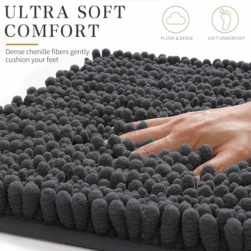 Yimobra Bathroom Rugs Non Slip Washable - Ultra Soft Absorbent Chenille Bath Mat, Quick Dry Shaggy Floor Carpet for Tub Shower, Dark Gray Home Decor Accessories, 24x17 Inch - color: Dark Gray, size: 24" X 17"