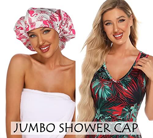 HIUMI Shower Cap for Women, Large Shower Cap for Long Hair Cute Reusable Shower Caps Waterproof Bath Cap(Pink) - color: pink