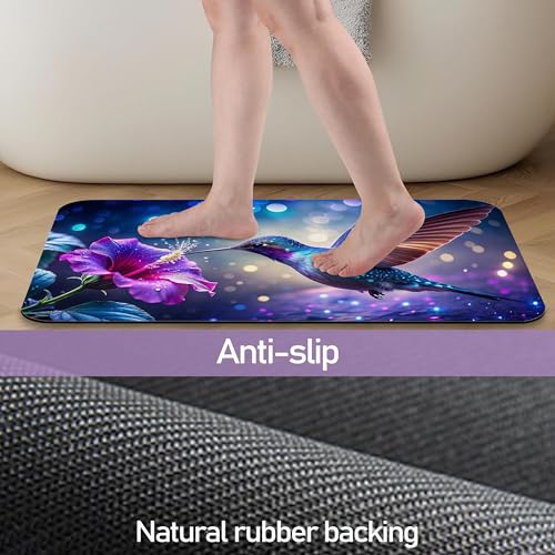 Hummingbird Fantasy Bath Mat, Water Absorbent Quick Dry Thin Bathroom Floor Mat, Rug for Bathroom Kitchen 17"x30" - color: Hummingbird Fantasy