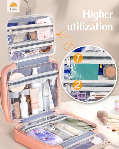 Travel Hanging Toiletry Bag for Women - Waterproof Cosmetic Organizer with Clear Window, Lightweight Bathroom Bags for Essentials, Makeup, Shampoo, Toiletries Dark Pink,Large - color: Dark Pink, size: L (11.8x9x4inch)