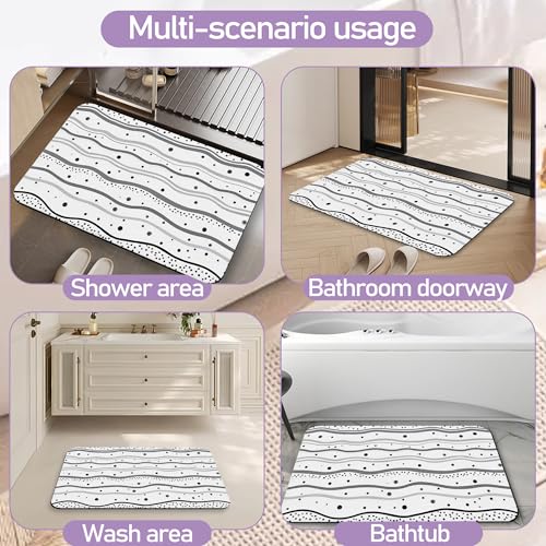 Polka Dots Stripes Bathroom Mat, Non Slip Rubber Backed Fast Dry Bath Rug, Thin Bath Mat for Bathroom Kitchen 17"x30" - color: Polka Dots Stripes