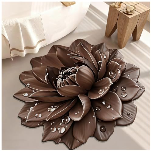 Floral Diatomaceous Earth Floor Mat 3D Flowers Pattern Bath Mat Non-Slip Bath Rug Safe Absorbent Quick Drying Bathmat Suitable for Bathroom Kitchen Entrance (Style 3, 39.37"/100cm) - color: Style 3, size: 3'3" x 3'3" (Flower)
