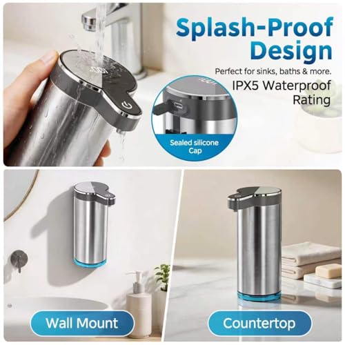 Automatic Foaming Soap Dispenser, Touchless Rechargeable Soap Dispenser for Kitchen & Bathroom, Stainless Steel, 4 Adjustable Foam Levels, USB-C, Waterproof, 12oz/350ml(Stainless Steel Foam) - color: St-01 Foam Gray
