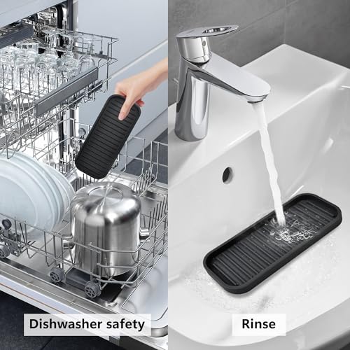 Silicone Sponge Holder for Kitchen Sink - Kitchen Soap Tray & Sponge Tray | Silicone soap dish, soap holder, dish sponge holder dish scrubber, soap dispenser tray, kitchen sink organizer, 2 pack black - color: Black